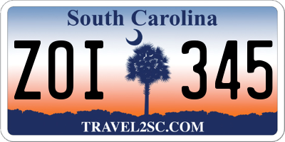SC license plate ZOI345