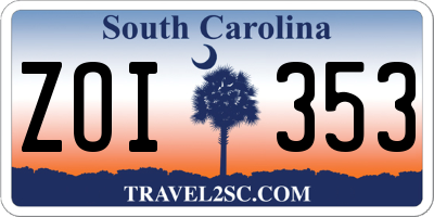 SC license plate ZOI353