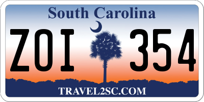 SC license plate ZOI354