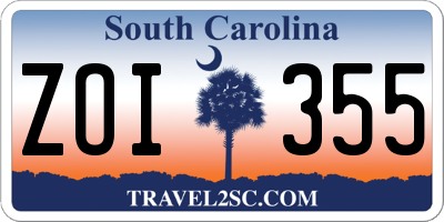 SC license plate ZOI355