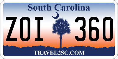 SC license plate ZOI360