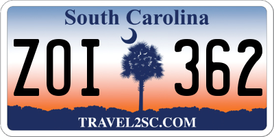 SC license plate ZOI362