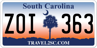 SC license plate ZOI363