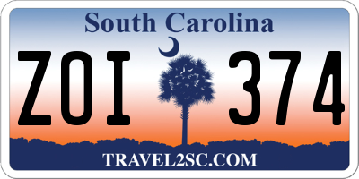 SC license plate ZOI374