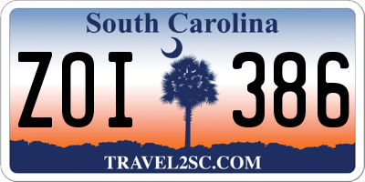 SC license plate ZOI386