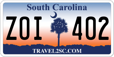 SC license plate ZOI402