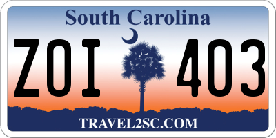 SC license plate ZOI403