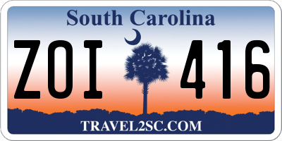 SC license plate ZOI416