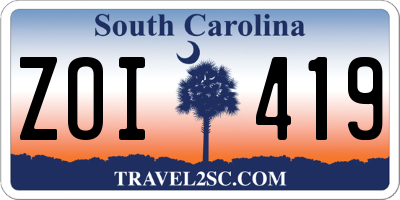 SC license plate ZOI419