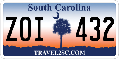 SC license plate ZOI432