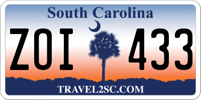 SC license plate ZOI433