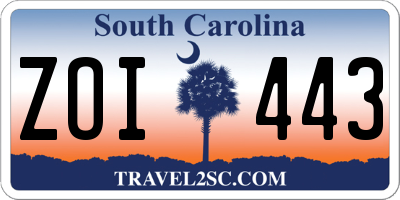SC license plate ZOI443