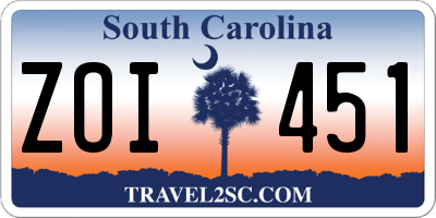 SC license plate ZOI451