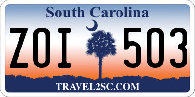SC license plate ZOI503