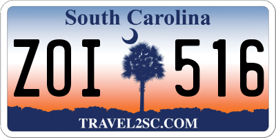 SC license plate ZOI516