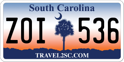 SC license plate ZOI536