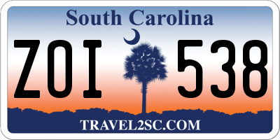 SC license plate ZOI538