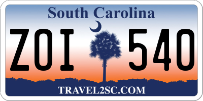 SC license plate ZOI540