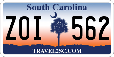 SC license plate ZOI562