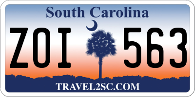 SC license plate ZOI563