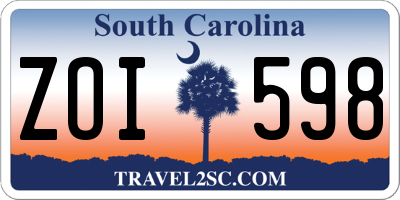 SC license plate ZOI598