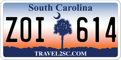 SC license plate ZOI614