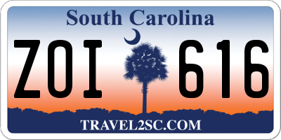 SC license plate ZOI616