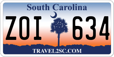 SC license plate ZOI634