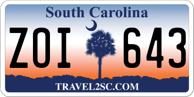 SC license plate ZOI643
