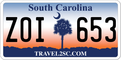SC license plate ZOI653