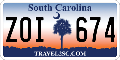 SC license plate ZOI674