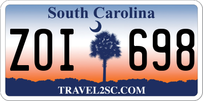 SC license plate ZOI698