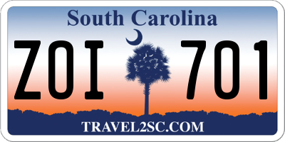 SC license plate ZOI701