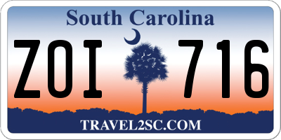 SC license plate ZOI716