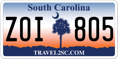 SC license plate ZOI805