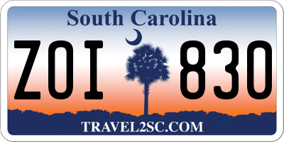 SC license plate ZOI830