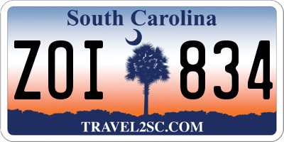 SC license plate ZOI834