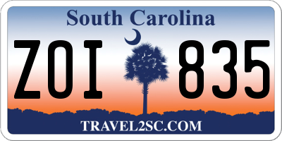 SC license plate ZOI835