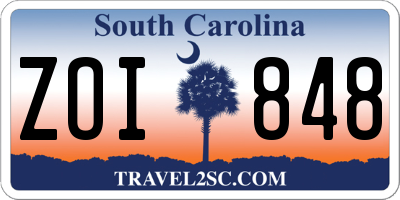 SC license plate ZOI848