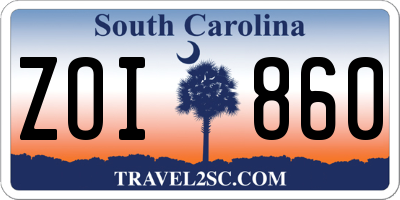 SC license plate ZOI860