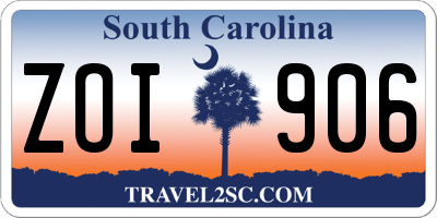 SC license plate ZOI906