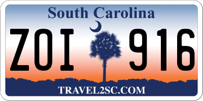 SC license plate ZOI916