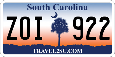 SC license plate ZOI922