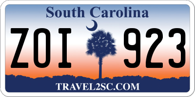 SC license plate ZOI923