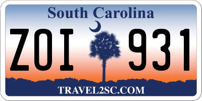 SC license plate ZOI931