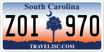 SC license plate ZOI970