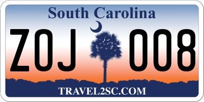 SC license plate ZOJ008