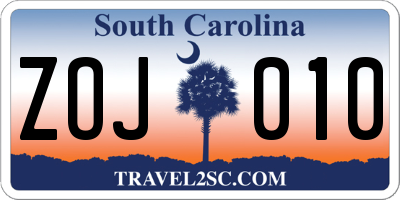 SC license plate ZOJ010