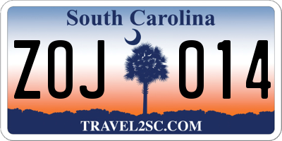 SC license plate ZOJ014