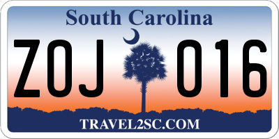 SC license plate ZOJ016